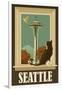 Seattle, Washington - Space Needle and Cat Window-Lantern Press-Framed Art Print