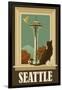 Seattle, Washington - Space Needle and Cat Window-Lantern Press-Framed Art Print