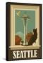 Seattle, Washington - Space Needle and Cat Window-Lantern Press-Framed Stretched Canvas