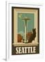 Seattle, Washington - Space Needle and Cat Window-Lantern Press-Framed Art Print