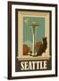 Seattle, Washington - Space Needle and Cat Window-Lantern Press-Framed Art Print