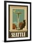 Seattle, Washington - Space Needle and Cat Window-Lantern Press-Framed Art Print