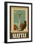 Seattle, Washington - Space Needle and Cat Window-Lantern Press-Framed Art Print