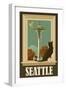 Seattle, Washington - Space Needle and Cat Window-Lantern Press-Framed Art Print