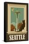 Seattle, Washington - Space Needle and Cat Window-Lantern Press-Framed Stretched Canvas