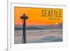 Seattle, Washington - Space Needle and Foggy Sunset-Lantern Press-Framed Art Print