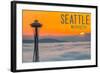 Seattle, Washington - Space Needle and Foggy Sunset-Lantern Press-Framed Art Print