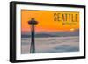 Seattle, Washington - Space Needle and Foggy Sunset-Lantern Press-Framed Art Print