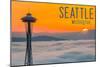 Seattle, Washington - Space Needle and Foggy Sunset-Lantern Press-Mounted Art Print