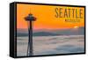 Seattle, Washington - Space Needle and Foggy Sunset-Lantern Press-Framed Stretched Canvas