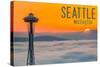Seattle, Washington - Space Needle and Foggy Sunset-Lantern Press-Stretched Canvas