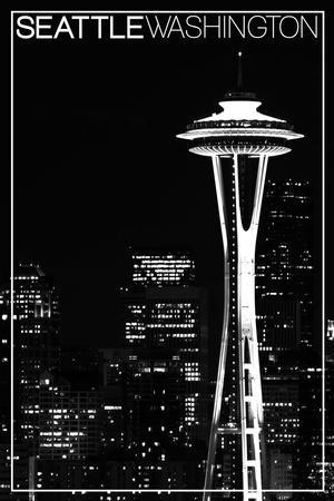 Seattle, Washington - Space Needle and Skyline at Night' Prints - Lantern  Press 