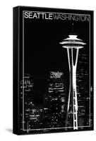 Seattle, Washington - Space Needle and Skyline at Night-Lantern Press-Framed Stretched Canvas