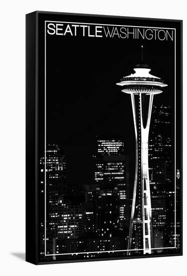 Seattle, Washington - Space Needle and Skyline at Night-Lantern Press-Framed Stretched Canvas