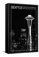 Seattle, Washington - Space Needle and Skyline at Night-Lantern Press-Framed Stretched Canvas