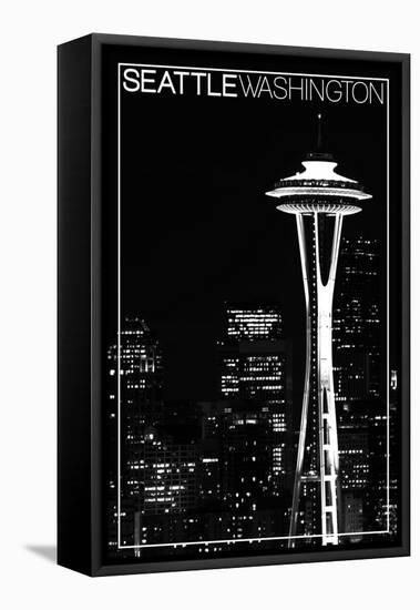 Seattle, Washington - Space Needle and Skyline at Night-Lantern Press-Framed Stretched Canvas