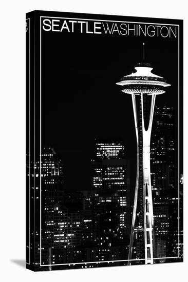 Seattle, Washington - Space Needle and Skyline at Night-Lantern Press-Stretched Canvas