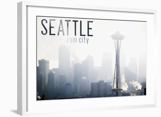 Seattle, Washington - Space Needle and Skyline Fog-Lantern Press-Framed Art Print