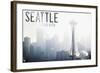 Seattle, Washington - Space Needle and Skyline Fog-Lantern Press-Framed Art Print