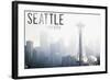 Seattle, Washington - Space Needle and Skyline Fog-Lantern Press-Framed Art Print