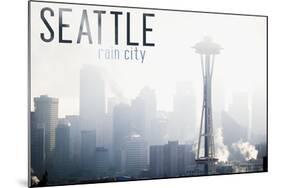 Seattle, Washington - Space Needle and Skyline Fog-Lantern Press-Mounted Art Print
