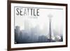 Seattle, Washington - Space Needle and Skyline Fog-Lantern Press-Framed Premium Giclee Print