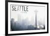 Seattle, Washington - Space Needle and Skyline Fog-Lantern Press-Framed Premium Giclee Print