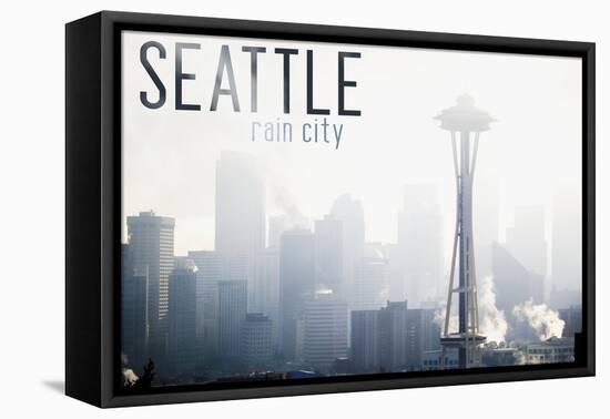 Seattle, Washington - Space Needle and Skyline Fog-Lantern Press-Framed Stretched Canvas