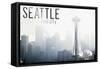 Seattle, Washington - Space Needle and Skyline Fog-Lantern Press-Framed Stretched Canvas