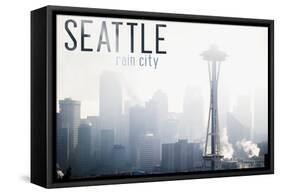 Seattle, Washington - Space Needle and Skyline Fog-Lantern Press-Framed Stretched Canvas