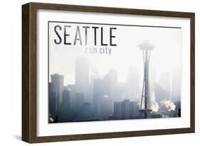 Seattle, Washington - Space Needle and Skyline Fog-Lantern Press-Framed Art Print