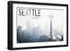 Seattle, Washington - Space Needle and Skyline Fog-Lantern Press-Framed Art Print