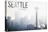 Seattle, Washington - Space Needle and Skyline Fog-Lantern Press-Stretched Canvas