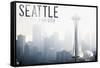 Seattle, Washington - Space Needle and Skyline Fog-Lantern Press-Framed Stretched Canvas