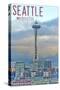 Seattle, Washington - Space Needle and Waterfront Piers-Lantern Press-Stretched Canvas