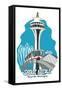 Seattle, Washington - Space Needle - Cartoon Icon-Lantern Press-Framed Stretched Canvas