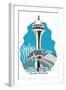 Seattle, Washington - Space Needle - Cartoon Icon-Lantern Press-Framed Art Print