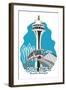 Seattle, Washington - Space Needle - Cartoon Icon-Lantern Press-Framed Art Print