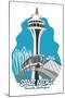 Seattle, Washington - Space Needle - Cartoon Icon-Lantern Press-Mounted Art Print