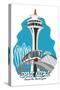Seattle, Washington - Space Needle - Cartoon Icon-Lantern Press-Stretched Canvas