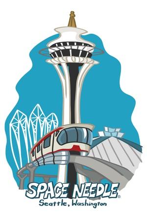 Seattle, Washington - Space Needle - Cartoon Icon' Poster - Lantern Press |  AllPosters.com