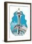 Seattle, Washington - Space Needle - Cartoon Icon-Lantern Press-Framed Art Print