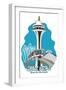Seattle, Washington - Space Needle - Cartoon Icon-Lantern Press-Framed Art Print