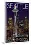 Seattle, Washington - Space Needle Christmas at Night-Lantern Press-Framed Art Print