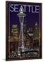 Seattle, Washington - Space Needle Christmas at Night-Lantern Press-Framed Art Print