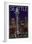 Seattle, Washington - Space Needle Christmas at Night-Lantern Press-Framed Art Print