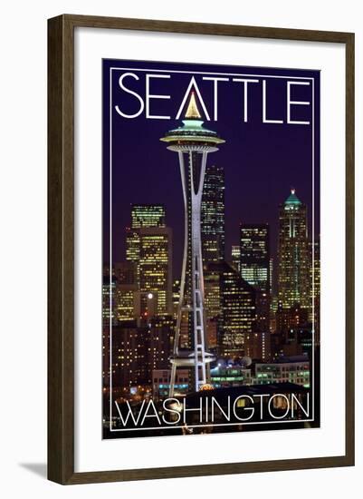 Seattle, Washington - Space Needle Christmas at Night-Lantern Press-Framed Art Print