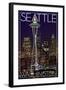 Seattle, Washington - Space Needle Christmas at Night-Lantern Press-Framed Art Print