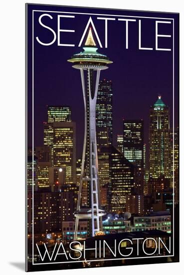 Seattle, Washington - Space Needle Christmas at Night-Lantern Press-Mounted Art Print