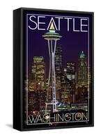 Seattle, Washington - Space Needle Christmas at Night-Lantern Press-Framed Stretched Canvas